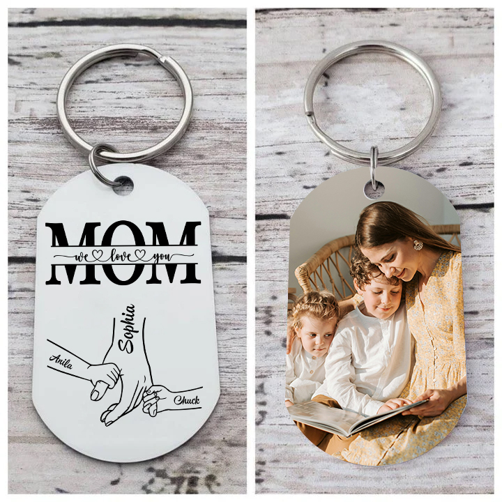 3 Names & 1 Photo- Personalized Stainless Steel Photo Keychain for Mom – Mother’s Day