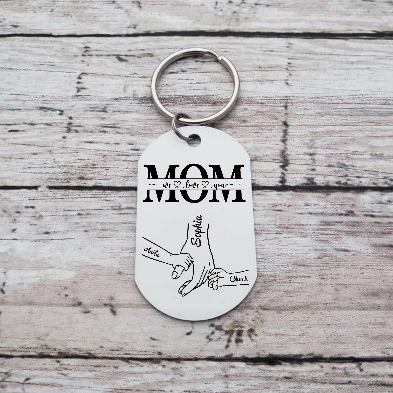 3 Names & 1 Photo- Personalized Stainless Steel Photo Keychain for Mom – Mother’s Day