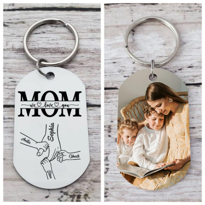 4 Names & 1 Photo- Personalized Stainless Steel Photo Keychain for Mom – Mother’s Day