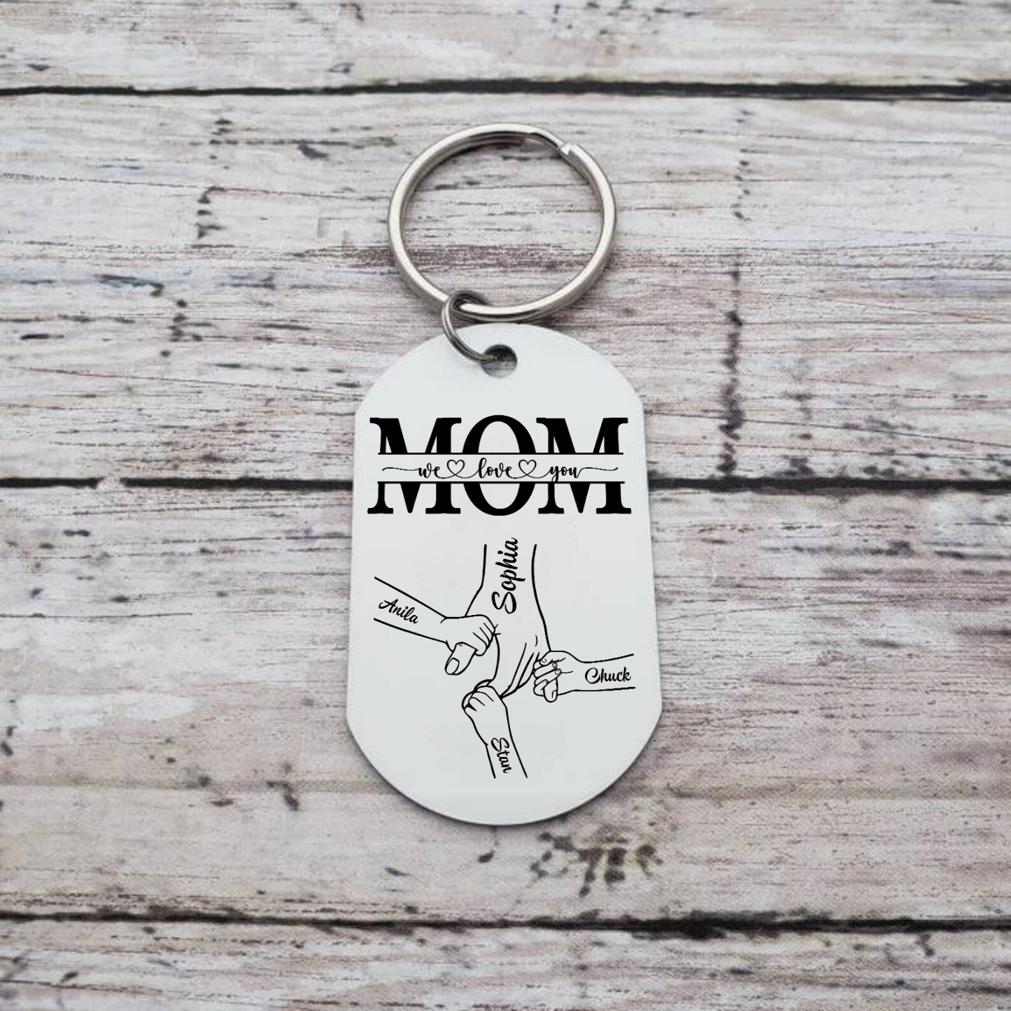 4 Names & 1 Photo- Personalized Stainless Steel Photo Keychain for Mom – Mother’s Day