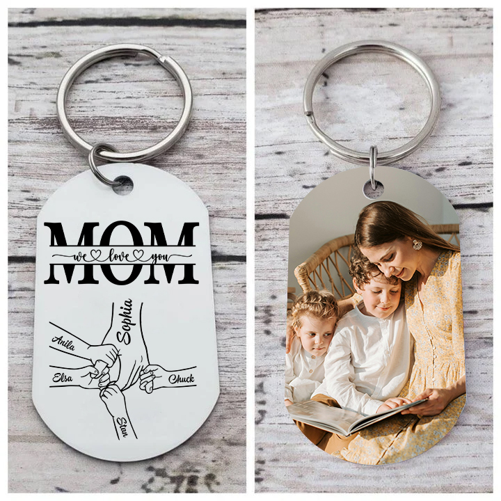 5 Names & 1 Photo- Personalized Stainless Steel Photo Keychain for Mom – Mother’s Day | Jessemade