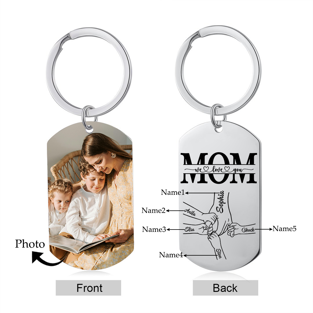5 Names & 1 Photo- Personalized Stainless Steel Photo Keychain for Mom – Mother’s Day | Jessemade