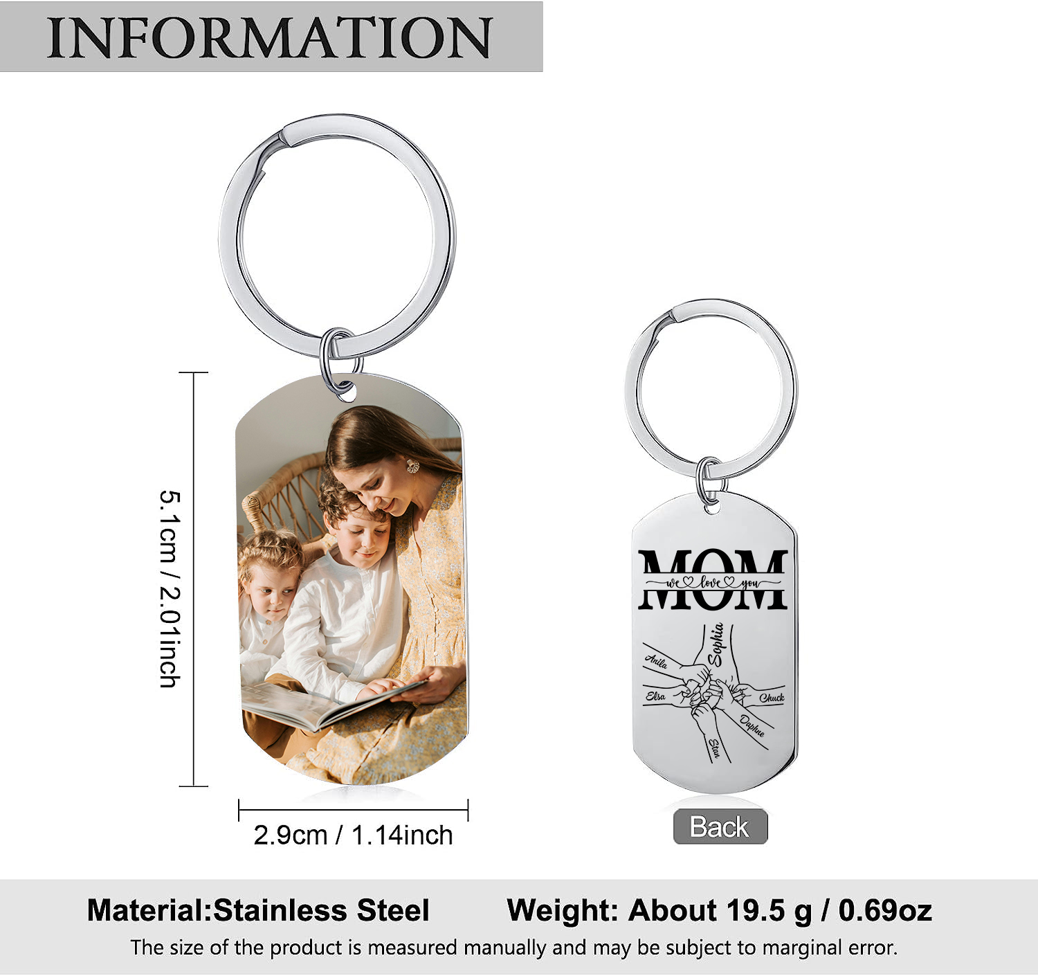 6 Names & 1 Photo- Personalized Stainless Steel Photo Keychain for Mom – Mother’s Day | Jessemade