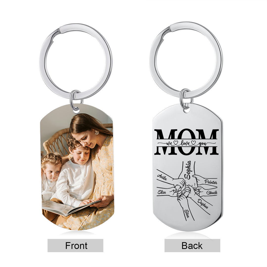 7 Names & 1 Photo- Personalized Stainless Steel Photo Keychain for Mom – Mother’s Day | Jessemade
