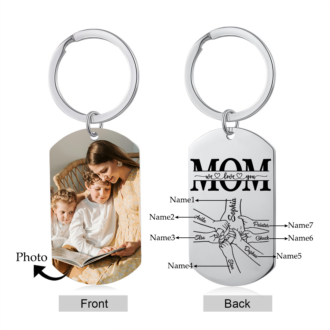 7 Names & 1 Photo- Personalized Stainless Steel Photo Keychain for Mom – Mother’s Day | Jessemade