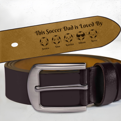 Personalized Men's Leather Belt Soccer Family Engraved With 1 To 8 Names