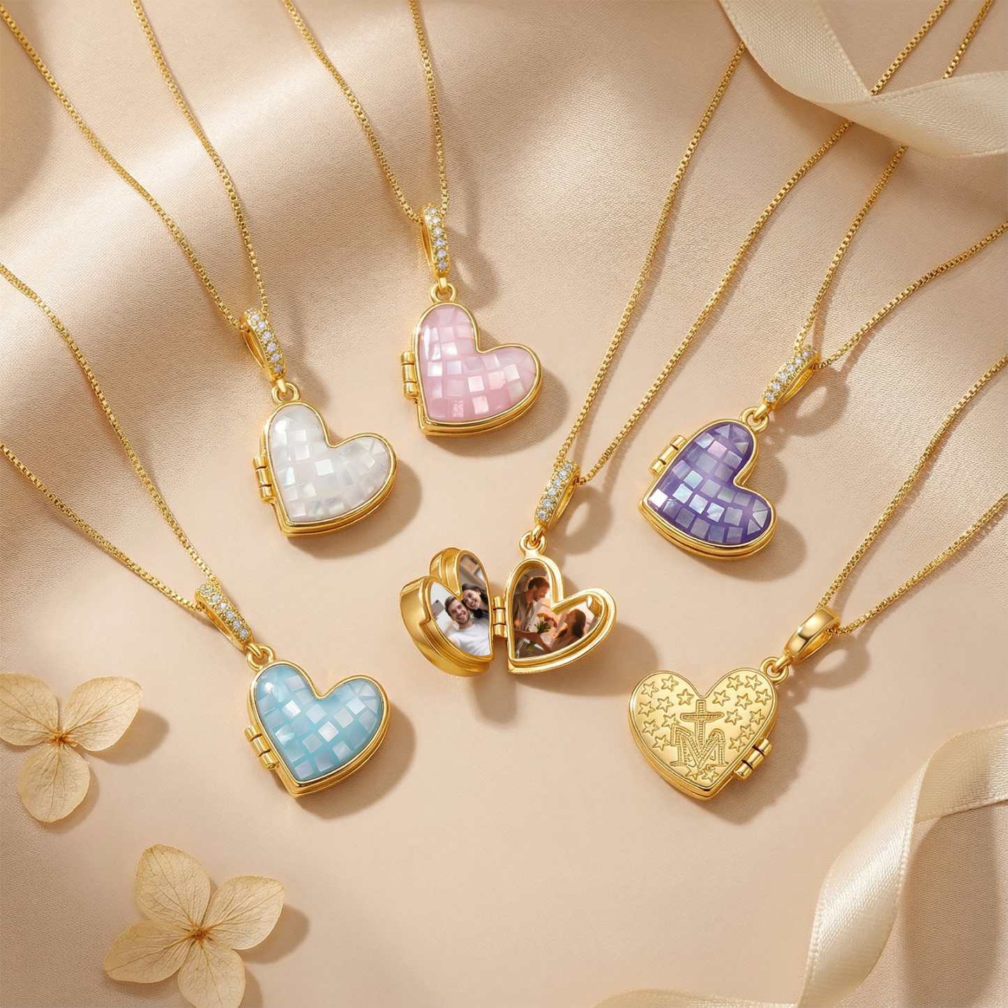 Personalized Heart Photo Locket Necklace for Her White Abalone Necklace