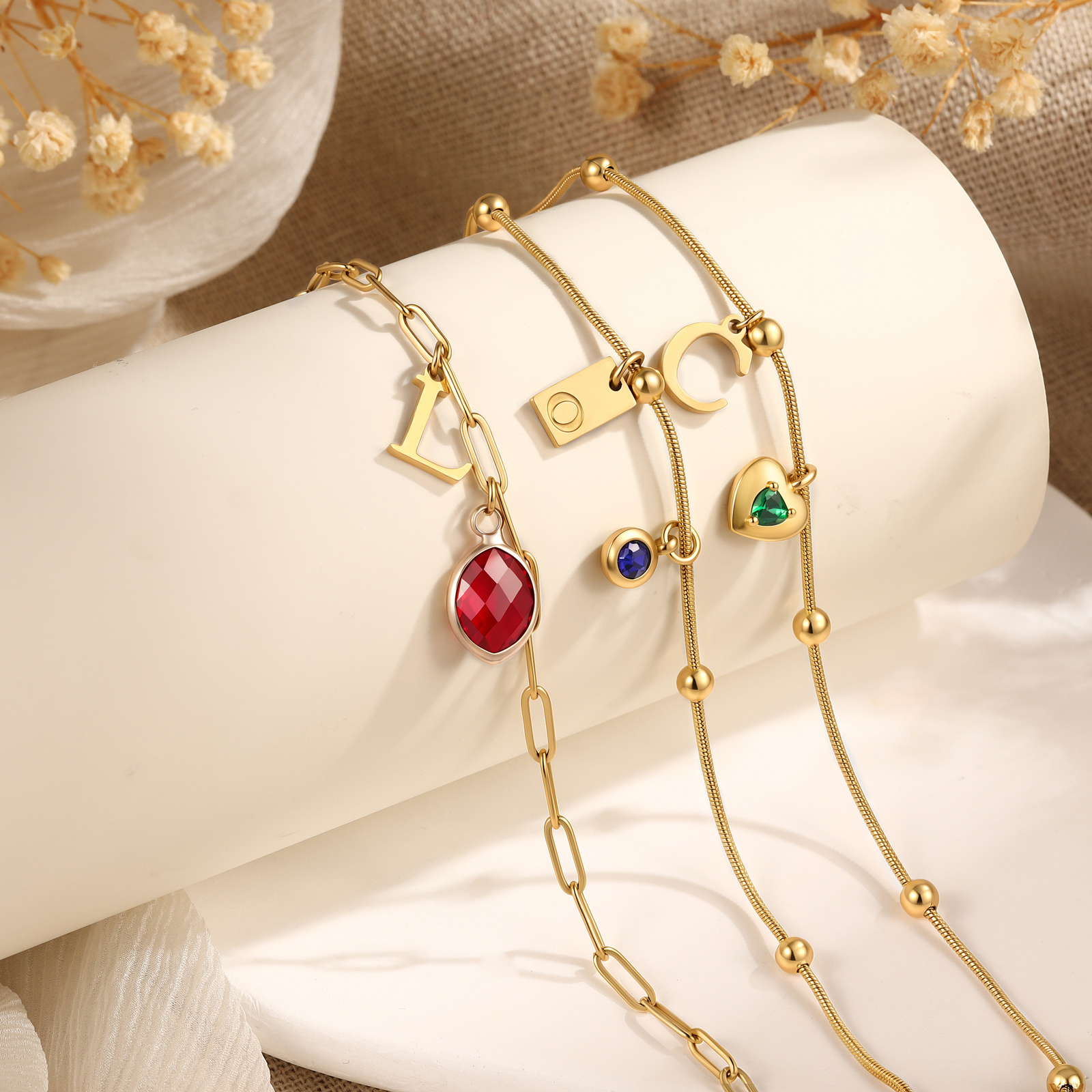 Personalized Birthstone Initial Anklet Minimalist Summer Anklet Bracelet