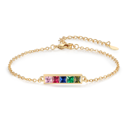 S925 Sterling Silver Family Birthstone Bracelet Customizable with 1–6 Stones Minimalist Gold Bracelet
