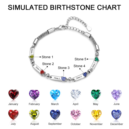Personalized Braided Bracelet Customized With 1-5 Names And Heart-Shaped Birthstones