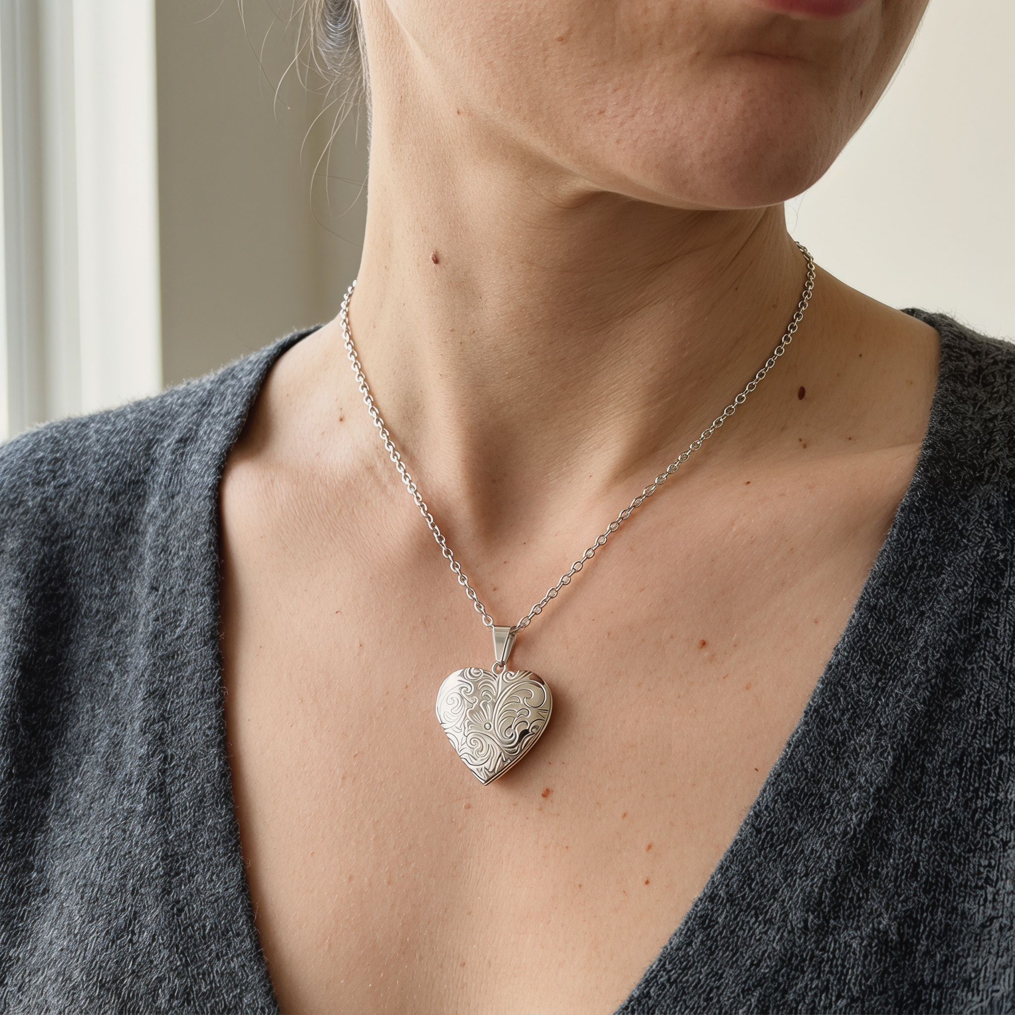 Personalized Heart Locket Necklace Custom with 2 Photos and NFC for Women