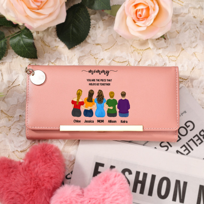 Personalized Leather Wallet for Mom with 1–6 Child Figures and Names – Wallet for Mom and Kids – Mother’s Day and Birthday Gift for Mom or Grandma | Jessemade