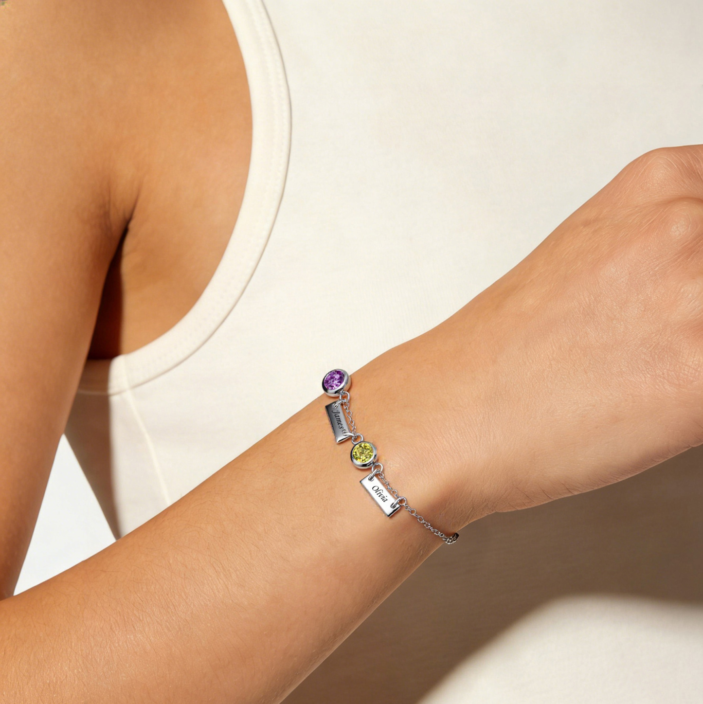 Personalized Birthstones Bracelet Custom With 1 To 6 Names And Stones Unique Jewelry For Women