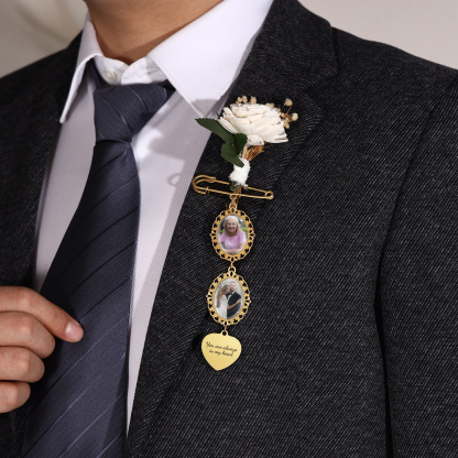 Personalized Wedding Photo Brooch Memorial Bridal Bouquet Groom Lapel Pin