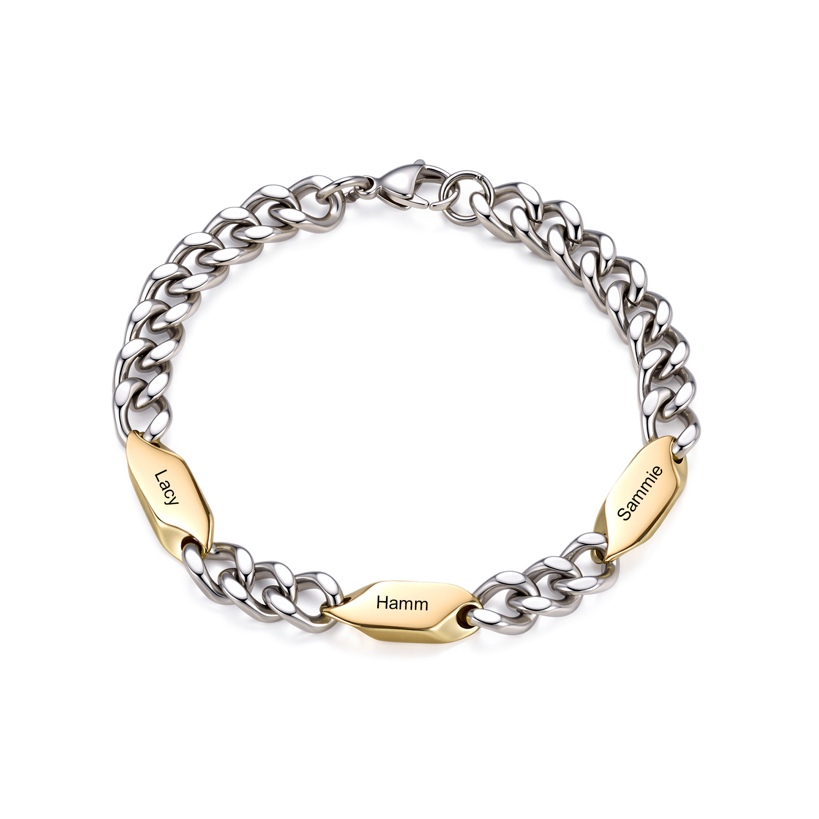 Personalized Stainless Steel Curb Chain Bracelet Custom With 1-5 Engraved Names Gift For Dad Husband Family