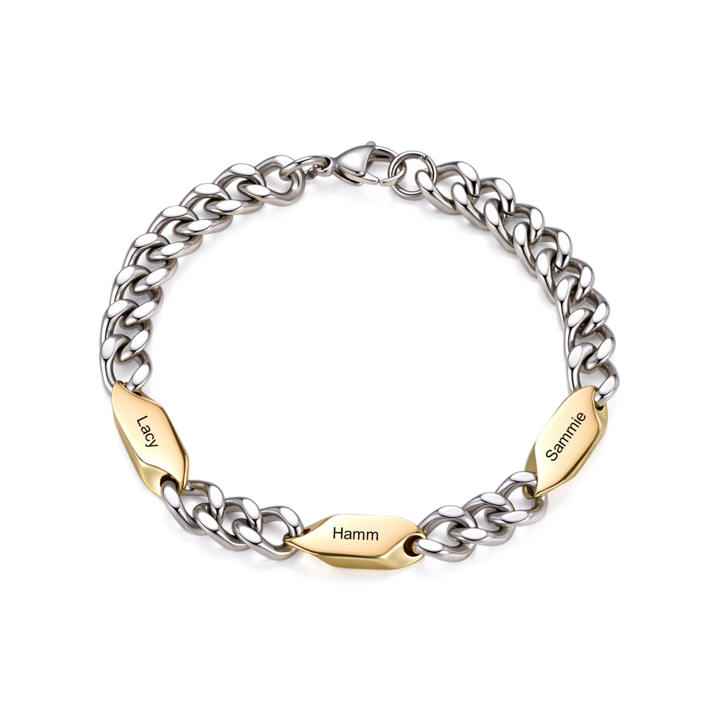 Personalized Stainless Steel Curb Chain Bracelet Custom With 1-5 Engraved Names Gift For Dad Husband Family
