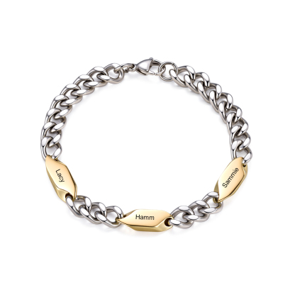 Personalized Stainless Steel Curb Chain Bracelet Custom With 1-5 Engraved Names Gift For Dad Husband Family