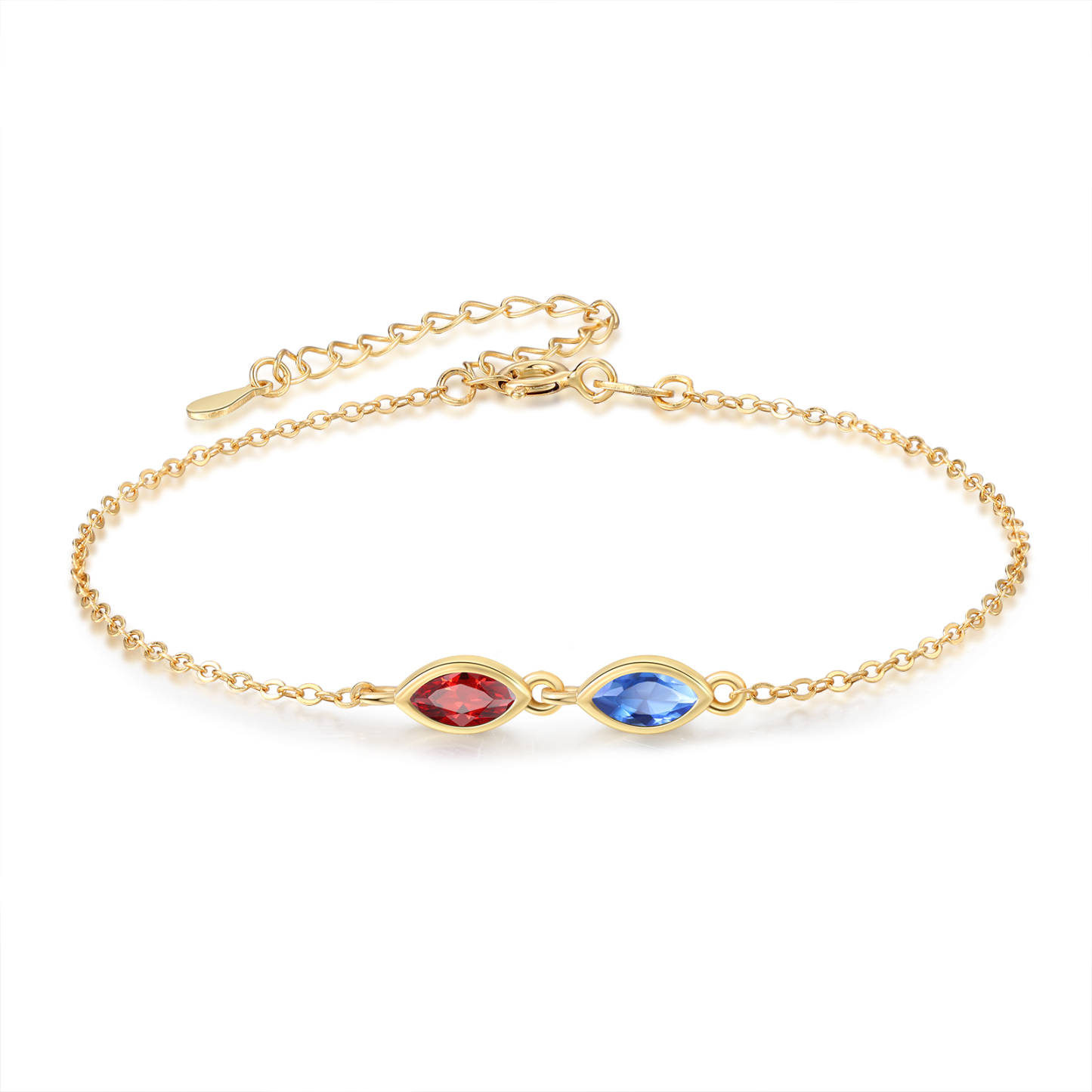 S925 Sterling Silver Personalized Birthstone Bracelet with 2–5 Birthstones (Marquise Cut), for Everyday Wear, Birthday and Anniversary Gift for Mom, Daughter, Girlfriend, Wife, Grandma