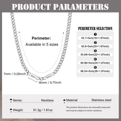 Personalized Men’s Stainless Steel Necklace Custom With 1-6 Engraved Names Gift For Dad Husband