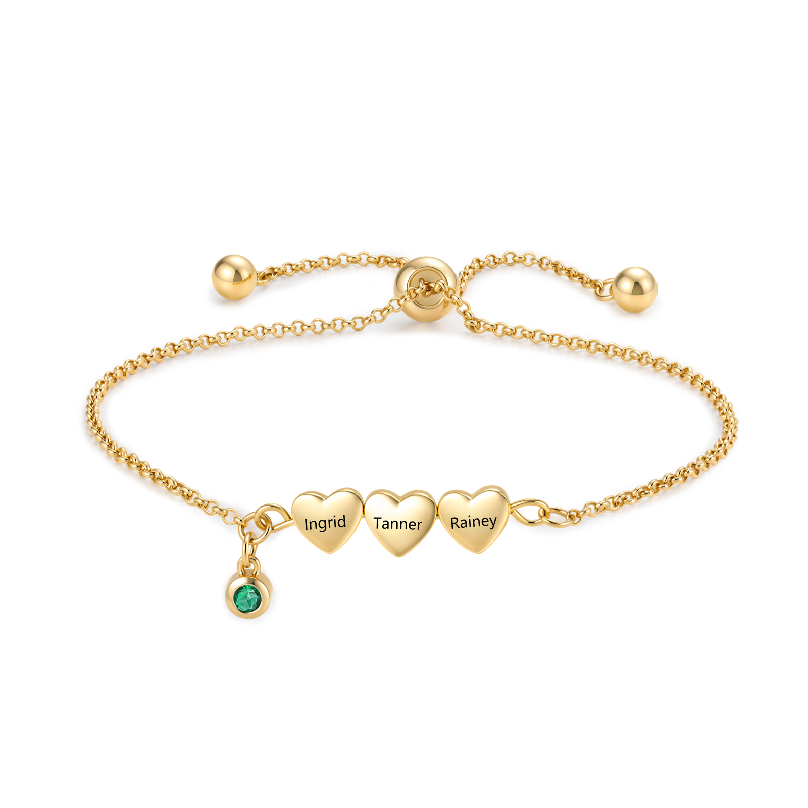 Personalized Bracelet With Engraved Hearts Custom with 2-5 Names And Birthstone Gift