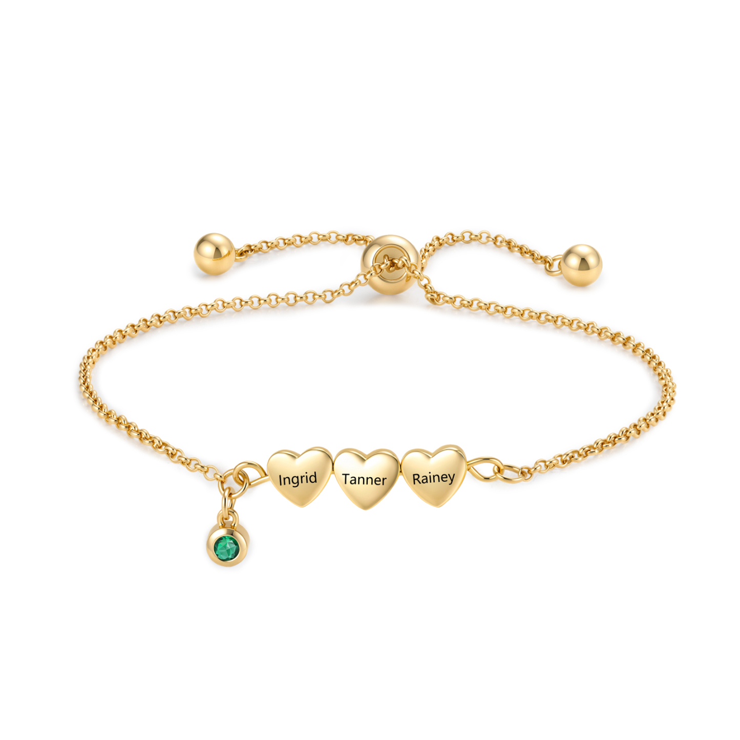 Personalized Bracelet With Engraved Hearts Custom with 2-5 Names And Birthstone Gift