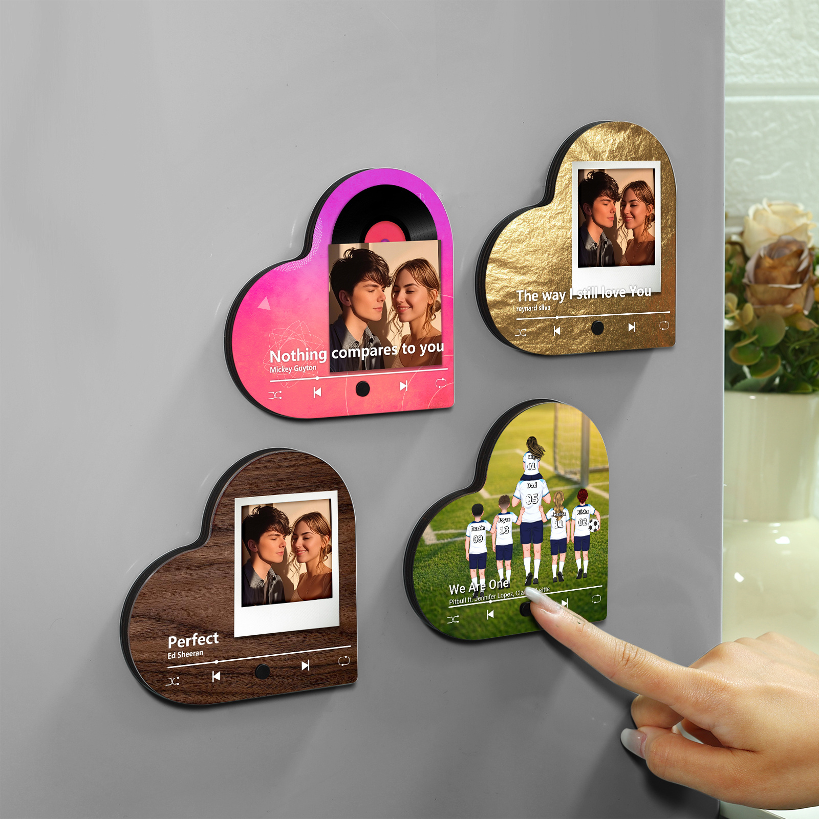 Personalized Football Family Heart Music Fridge Magnet Customizable with 1–8 Names