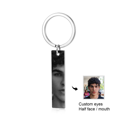 Personalized Photo Keychain Necklace Custom with Eyes Lips or Half Face Picture and Custom Text