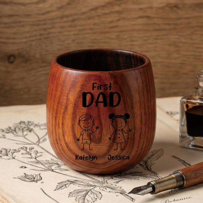 Personalized Wooden Whisky Cup for Dad or Grandpa Custom with 2-16 Children and Names