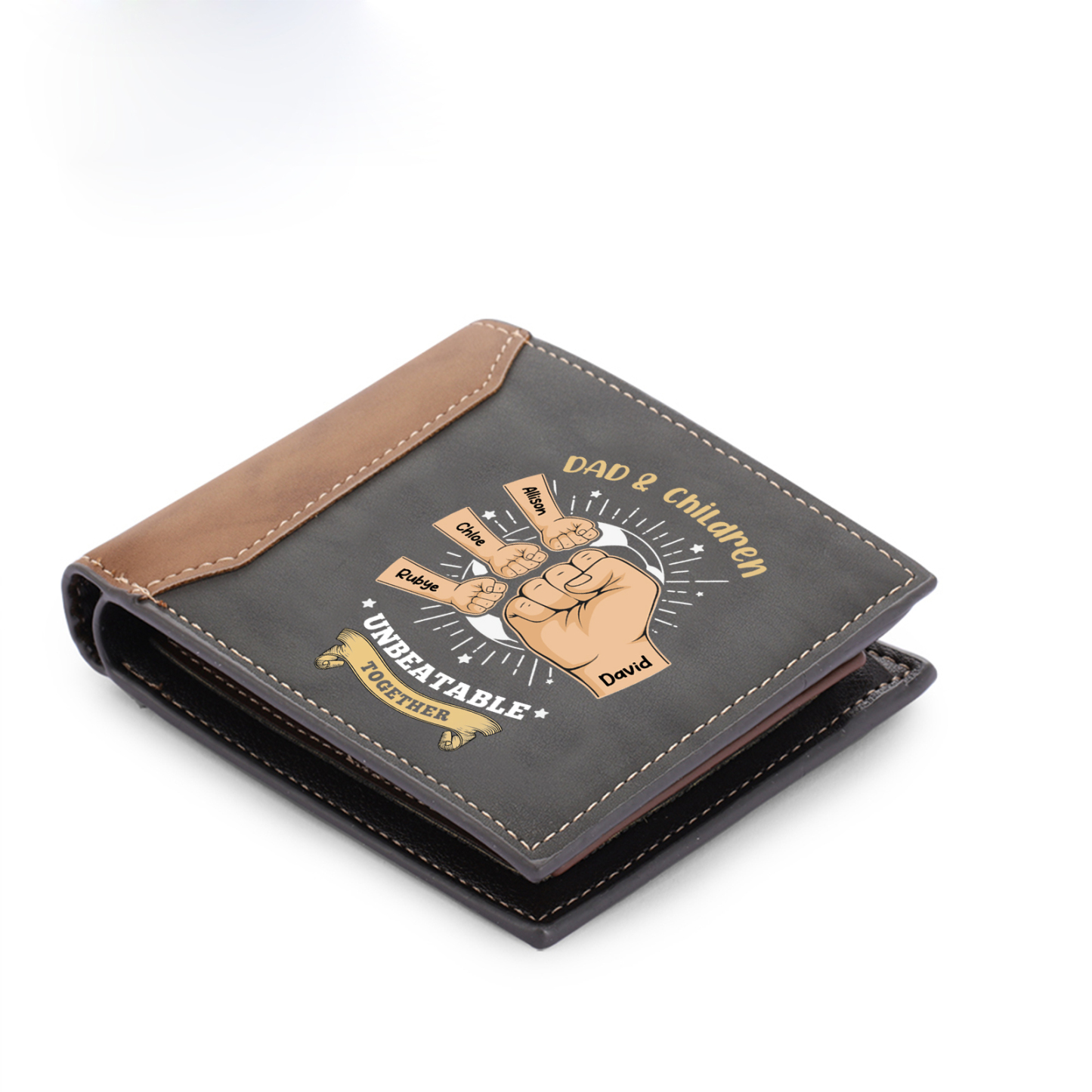 Personalized Leather Wallet For Dad And Son Customized With 2–9 Names And Fist Bumps
