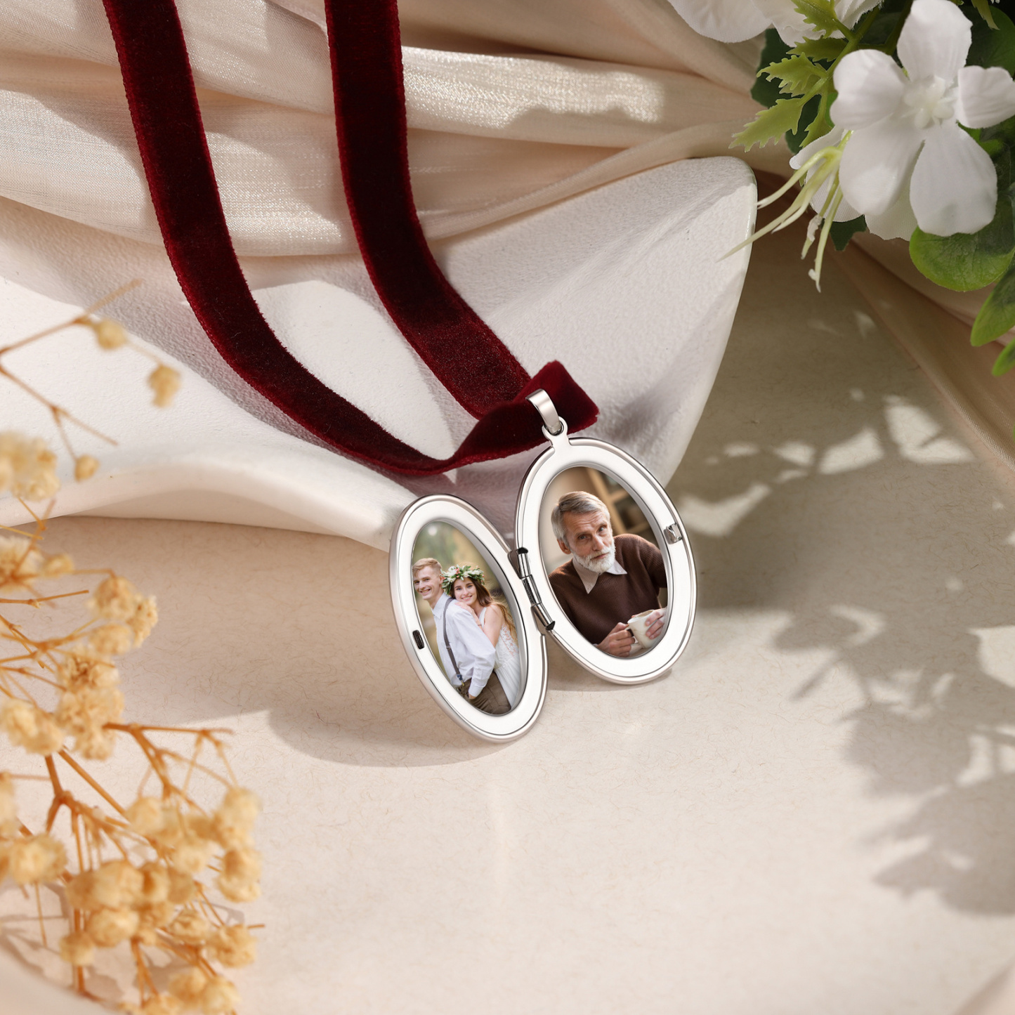 Personalized Photo Bridal Bouquet Charm with Birth Flower and Ribbon Memorial Wedding Keepsake