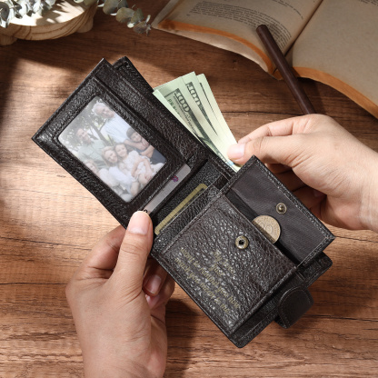 Personalized Leather RFID Blocking Bifold Wallet for Men with Snap Closure Name or Initials Engraved