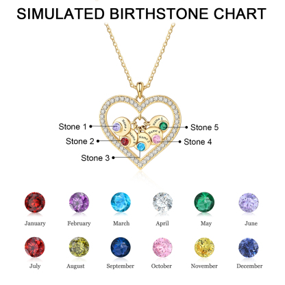 Personalized Heart Pendant Necklace Custom With 1-5 Names Birthstones
