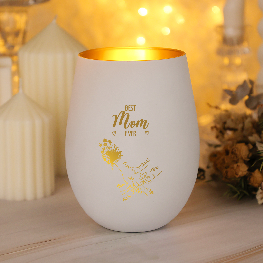 Best Mom Ever Personalized Glass Candle Holder Holding Hand Custom with 2–7 Children’s Names, Mother’s Day, Christmas, and Birthday Gift for Mom, Grandma, Wife, Jessemade