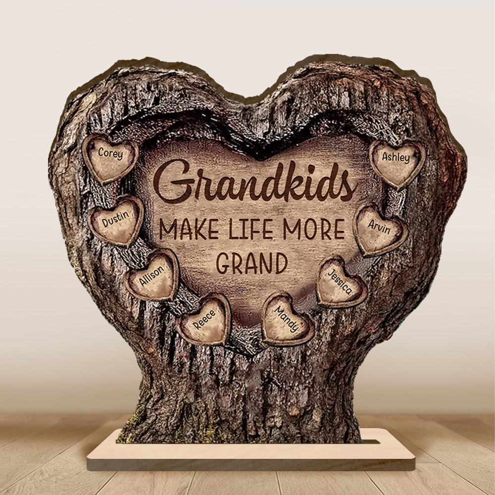 Personalized wooden tree trunk heart plaque for Grandpa and Grandma