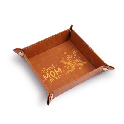 Personalized leather tray custom with 2–7 names, best mom ever, gift for mom
