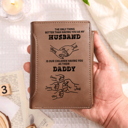 Personalized Brown Leather Dad Wallet – Fist Bump
