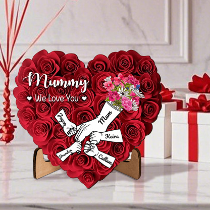 Personalized Mom Gift Heart Rose Name Plaque Customizable Mother’s Day Birthday Keepsake for Mommy from Kids Shelf Decor | Jessemade.com