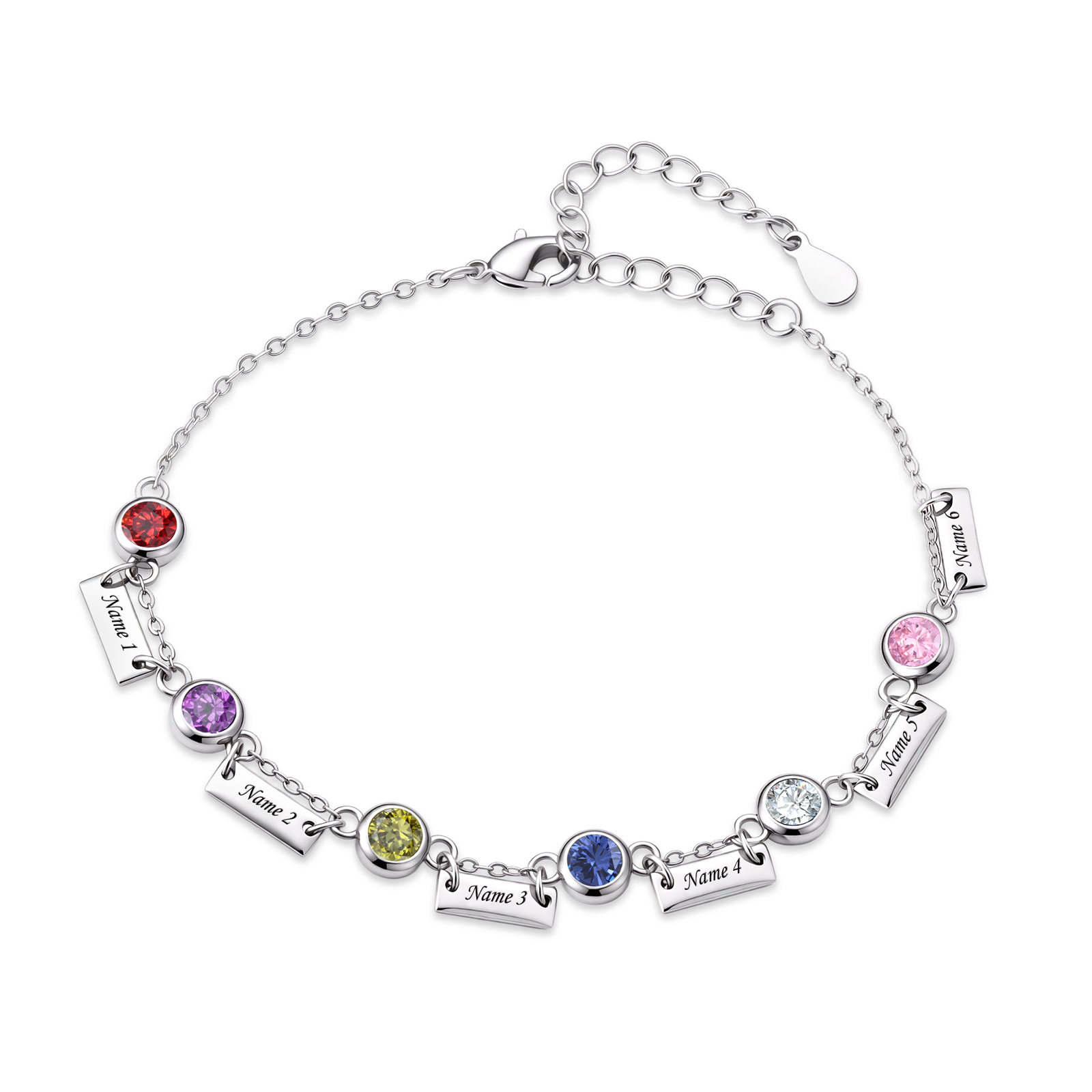 Personalized Birthstones Bracelet Custom With 1 To 6 Names And Stones Unique Jewelry For Women