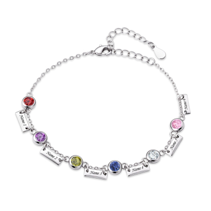 Personalized Birthstones Bracelet Custom With 1 To 6 Names And Stones Unique Jewelry For Women