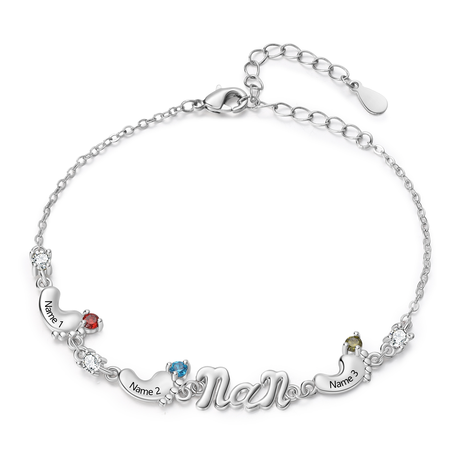 Personalized Mom Bracelet with 2–5 Baby Feet Names and Birthstones