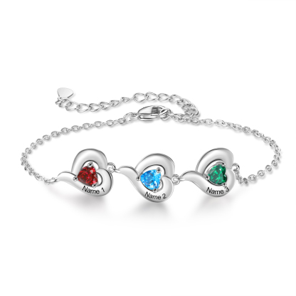 Personalized 1-5 Names Adjustable Heart Birthstone Bracelet | Jessemade