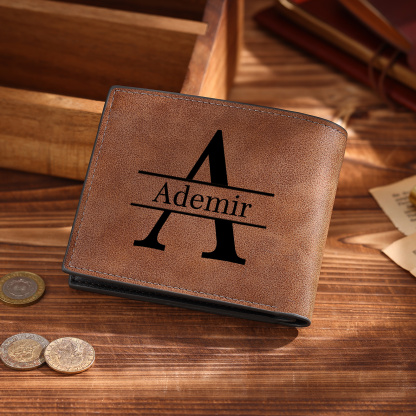 Personalized Men’s Leather Bifold Wallet with Engraved photo Custom Initials and Name