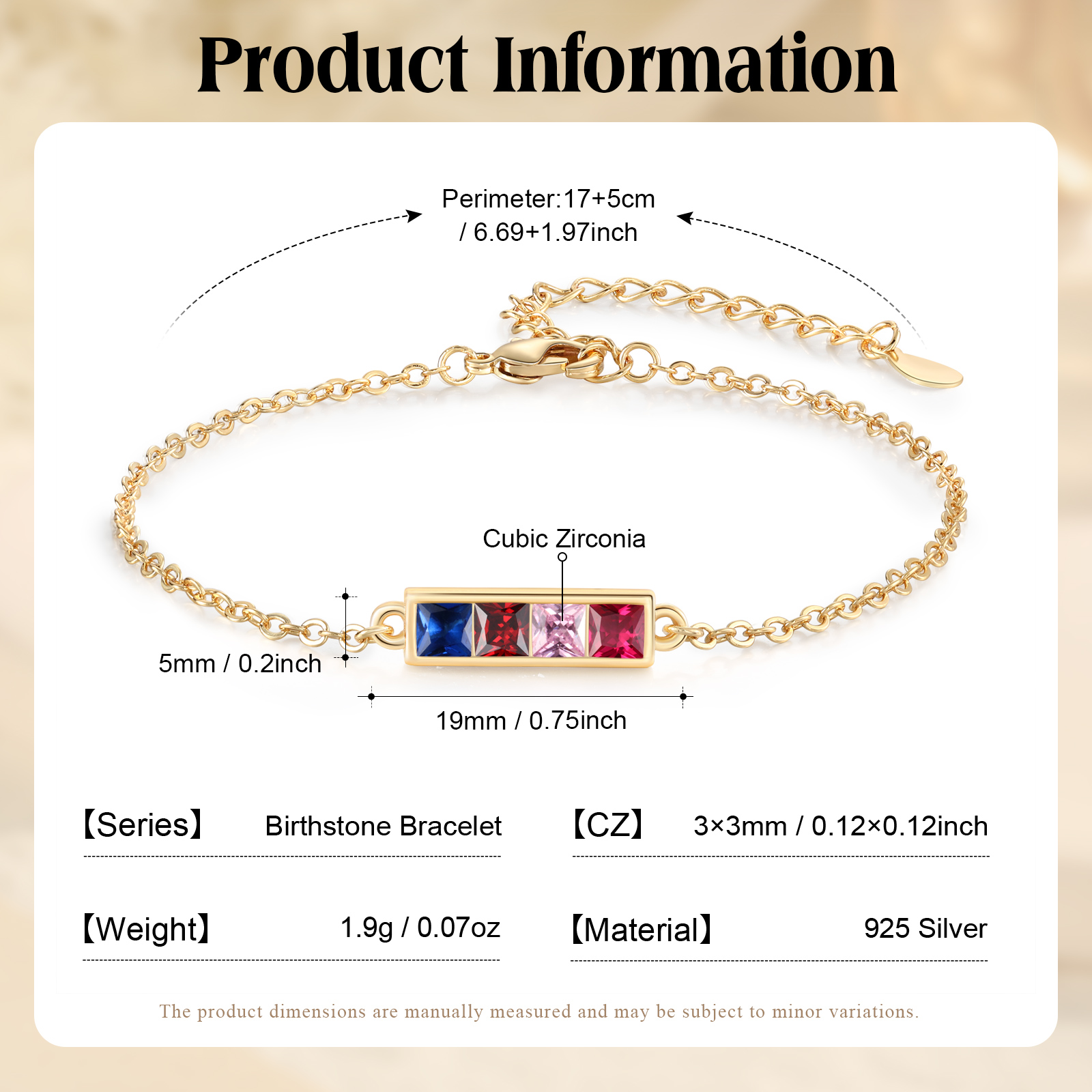 S925 Sterling Silver Family Birthstone Bracelet Customizable with 1–6 Stones Minimalist Gold Bracelet