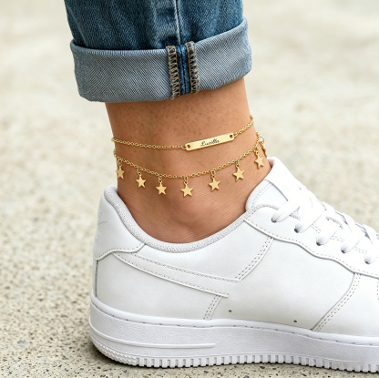 Personalized Star Charm Double Chain Anklet Customized Name