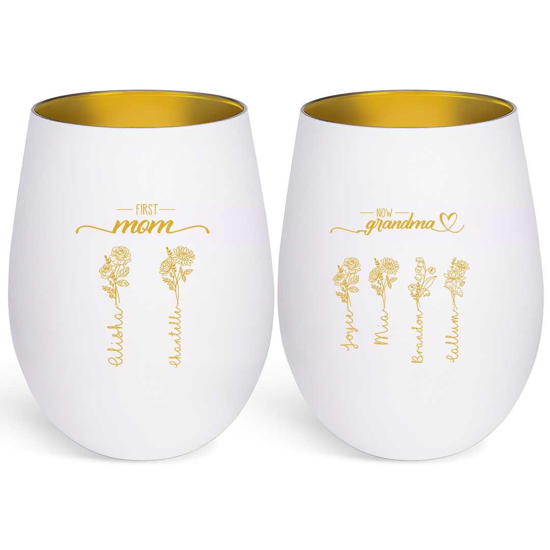 Personalized Glass Candle Holder with 2–10 Birth Flowers and Names for Mom/Grandma