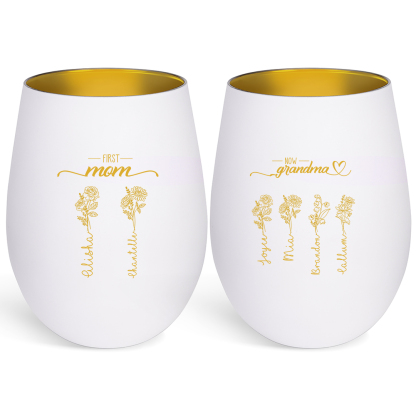 Personalized Glass Candle Holder with 2–10 Birth Flowers and Names for Mom/Grandma