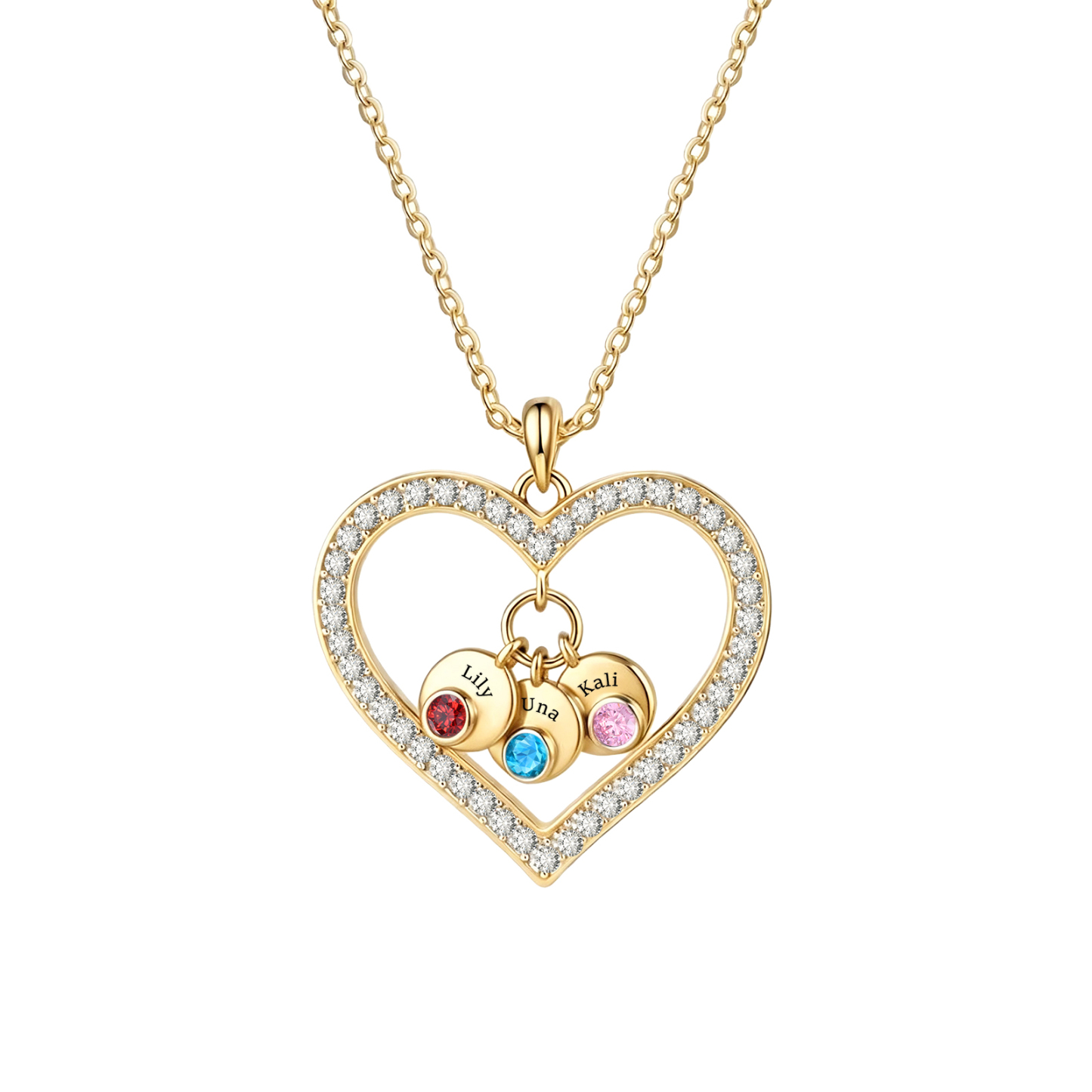 Personalized Heart Pendant Necklace Custom With 1-5 Names Birthstones