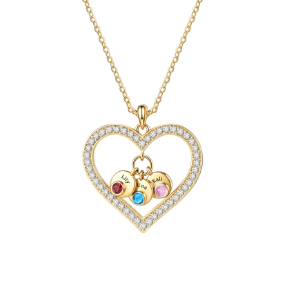 Personalized Heart Pendant Necklace Custom With 1-5 Names Birthstones