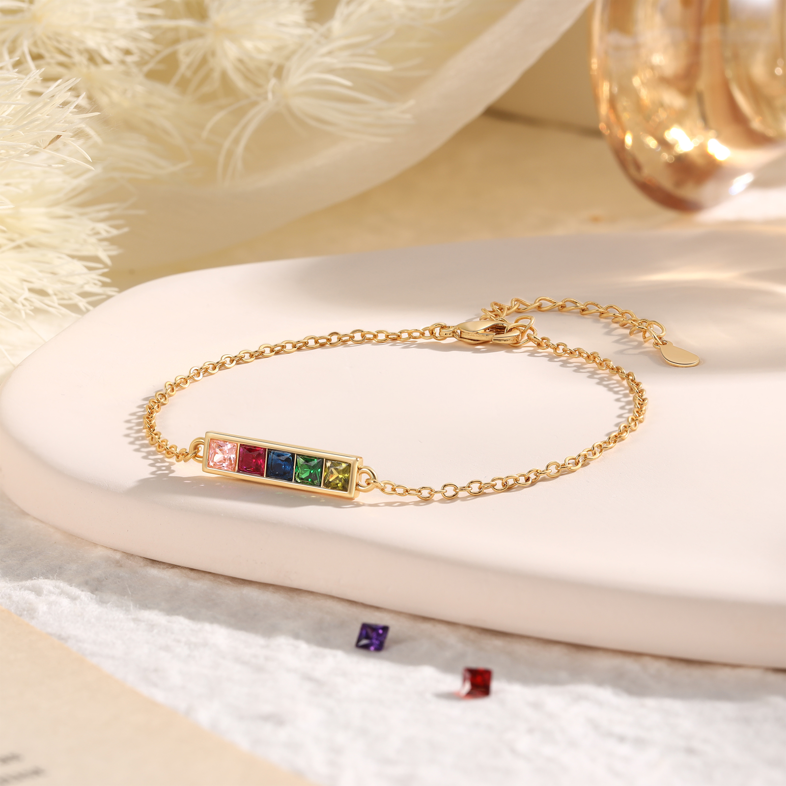 S925 Sterling Silver Family Birthstone Bracelet Customizable with 1–6 Stones Minimalist Gold Bracelet