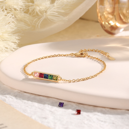 S925 Sterling Silver Family Birthstone Bracelet Customizable with 1–6 Stones Minimalist Gold Bracelet